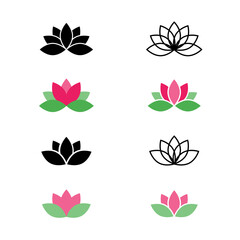Lotus set icon, logo isolated on white background. Lotus flower icons. Set vectors lotus plant
