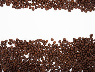 Coffee beans on a white background with copy space