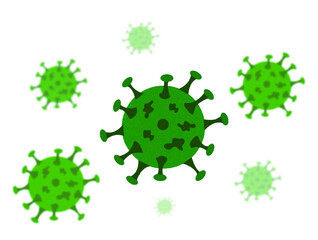 Corona virus drawings isolated on white. Corona virus pandemic. Safety first. Social distancing. Chinese virus. Worldwide virus infection. Virus representation and symbol. Green group of coronavirus