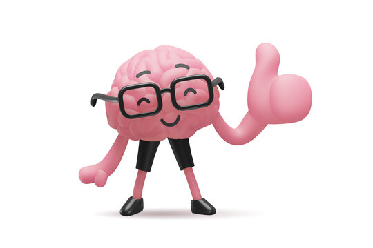 3d Illustration Of Brain Cute Character In Glasses