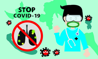 Vector of medical team using prevention equipment from coronavirus or Covid 19 infection.