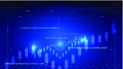 Dark blue perspective space finance column chart vector background.