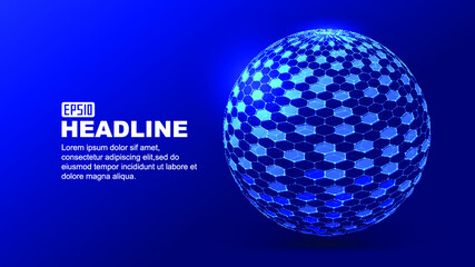 Point, line, plane, polygon, honeycomb sphere Internet technology background.