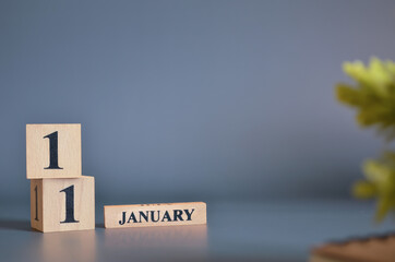 January 11, Cover in the evening time, Date Design with number cube for a background.