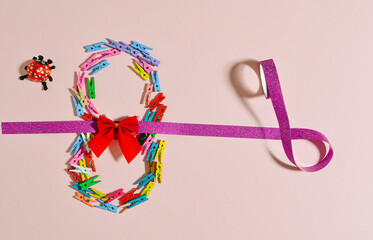 Women's day background with framed flowers and decorations. March 8 invitation. Vector illustration.