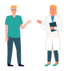 Doctors, medical staff, healthcare medicine concept, doctor physician woman with clipboard, veterinarian, therapist, nurse man waving hand, smiling, medical help, professional medical specialists,