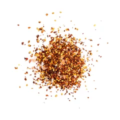 Fotobehang Red Chilli Pepper Flakes with Seeds Isolated © ange1011