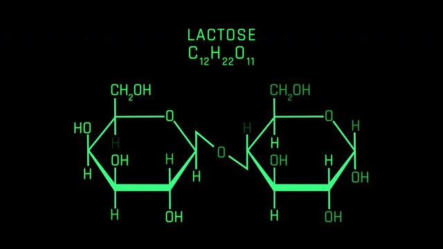 Lactose Molecular Structure Symbol Neon Animation on black background