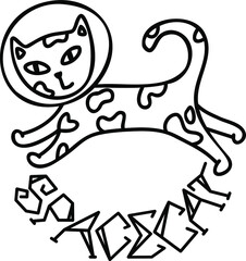 hand drown doodle space cat
