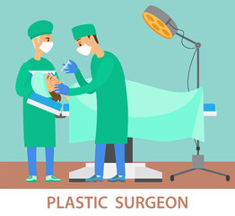 Plastic surgeon aesthetic medicine. Doctor in a medical gown makes injections of a girl in the face in hospital. Assistant stands and holds the container with the substance. Health and beauty clinic