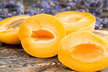 natural lavender flowers and slices of orange apricots