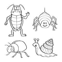 Hand drawn Insects Collection Coloring  page for kids