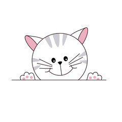 Funny Cat Cartoon, Beautiful cute Kitten Over wall