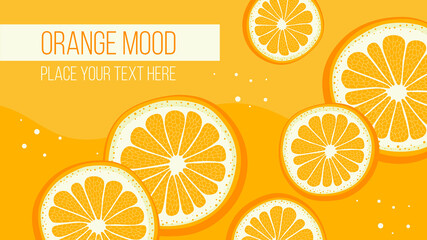 Natural postcard and banner concept with oranges. Vector illustration.