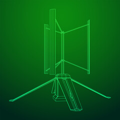 Darrieus wind turbine. Windmill generator wireframe low poly mesh. Vector illustration