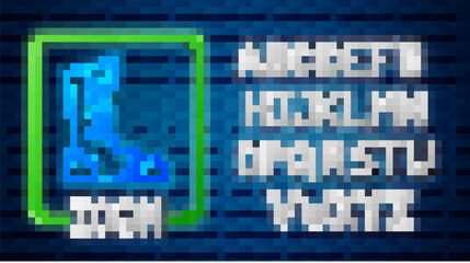 Glowing neon Sport boxing shoes icon isolated on brick wall background. Wrestling shoes. Neon light alphabet. Vector.