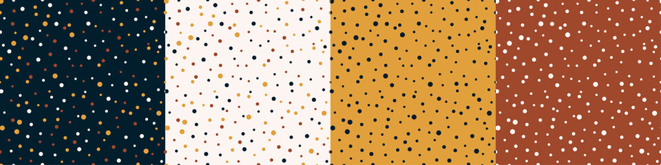 Dots Seamless Patterns Vector Set. Abstract Geometric Multicolor Backgrounds with Small Circles. Polka Dots Wallpaper
