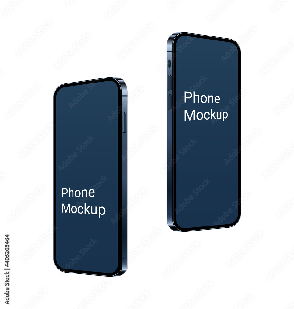 Poster 3d realistic phone mockup, flying up blue mobile device scene with empty screen. frame less modern s