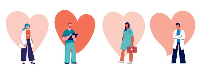 Fototapeta na wymiar Doctors and nurses concept design - group of medical professionals on a heart background