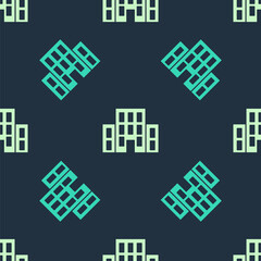 Green and beige House icon isolated seamless pattern on blue background. Home symbol. Vector.