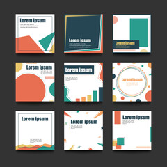 Set of 9 square template abstract many shape with copy space for your design Vector EPS 10
