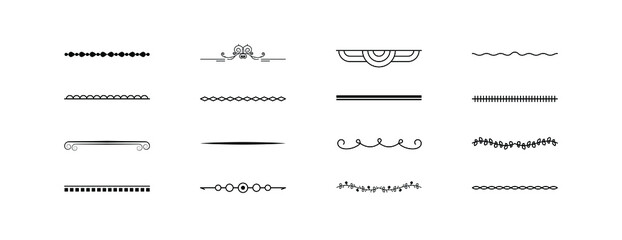 Set Black Simple Line Collection Doodle Border Elements Vector Design Style Sketch Isolated Illustration For Banner