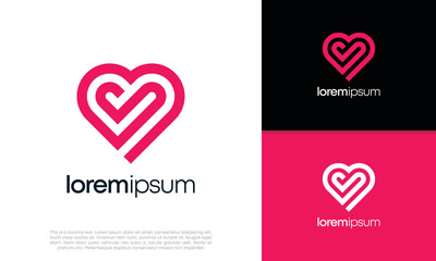 Heart vector symbol. Valentines day ribbon logotype. Abstract line for medical health logo.