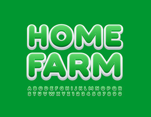 Vector eco emblem Home Farm. Green and WHite modern Font. Alphabet Letters and Numbers set