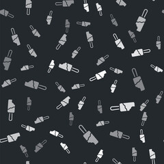 Grey Ice cream on stick icon isolated seamless pattern on black background. Sweet symbol. Vector.