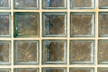 Close-up of glass blocks on a exterior wall