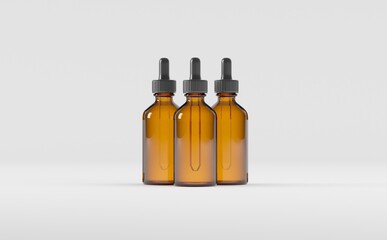 Dropper Bottle Mockup 3D Illustration - Three Bottles
