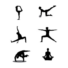 silhouettes of yoga in various positions