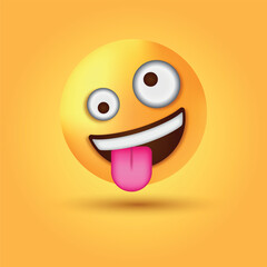 3d zany emoji Face, funny emotion, crazy Goofy emoticon, Grinning Face with One Large and One Small Eye, 