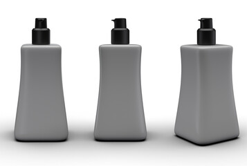 White lotion bottle in transparency background. Showing front, side and 3D view.