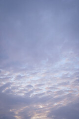 Vertical image of sunset clouds with blue sky in the evening.