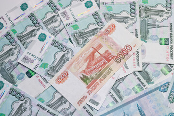 Currency Russian rubles - paper banknotes of Russian rubles. Money background.