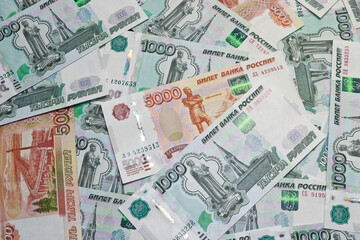 Currency Russian rubles - paper banknotes of Russian rubles. Money background.