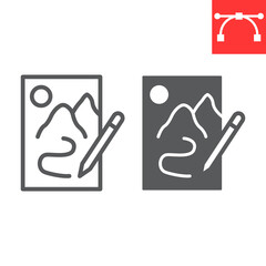 Sketching line and glyph icon, sketch and designer, paper and pencil sign vector graphics, editable stroke linear icon, eps 10.