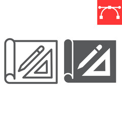 Design project line and glyph icon, house plan and blueprint, architecture sign vector graphics, editable stroke linear icon, eps 10.
