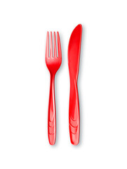 Messer und Gabel aus rotem Plastic