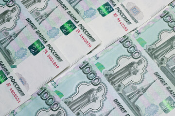 Currency Russian rubles - paper banknotes of Russian rubles. Money background.