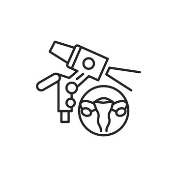 Colposcopy line black icon. Female reproductive system checkup. Sign for web page, mobile app, button, logo.