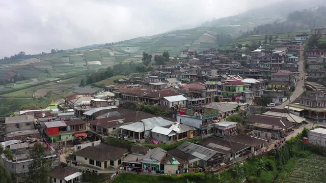 Aerial view of Krandegan village celebrating the Lima Gunung Festival