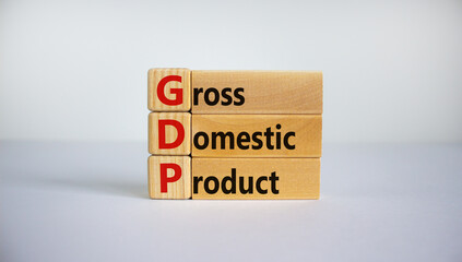 GDP, gross domestic product symbol. Concept word 'GDP, gross domestic product' on cubes on a beautiful white background. Business and GDP, gross domestic product concept. Copy space.