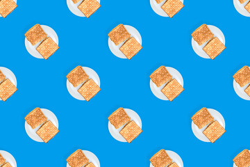Waffles seamless pattern. Appetizing waffles on a white plate.