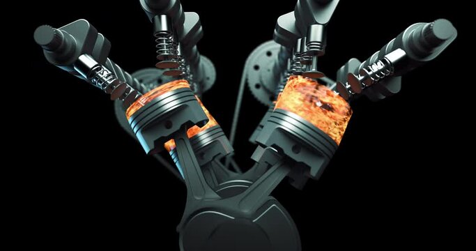 3D V8 Engine Animation. Pistons And Crankshaft In Motion. Ignition And Explosions. Technology And Industry Related 3D Animation.