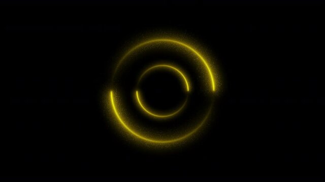 Yellow colorful concentric circle line neon glow round animation loop on a black background. 