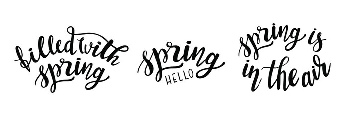 Spring Time hand drawn lettering set of 3. Vector phrases elements for cards, banners, posters, mug, scrapbooking, pillow case, phone cases and clothes design. Filled with spring, spring is in the air