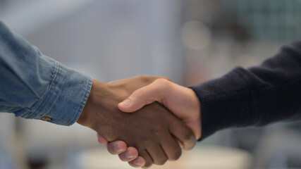 African Man and Caucasian Man Shaking Hands, Close Up 