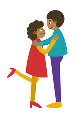 Cute cartoon couple of monkeys hugging. Hand drawn vector illustration. Character design. Greeting card. Happy Valentines day.